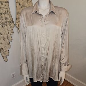 Old Navy Champagne Neutral Satin Long Sleeve Blouse Size Large